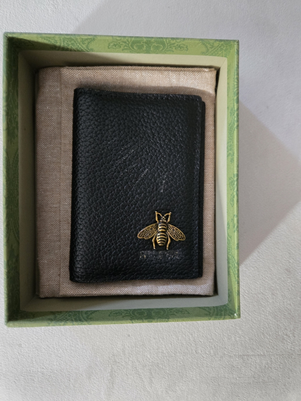 Black Leather Men’s Card Holder with Gold Bee Accent - unisex